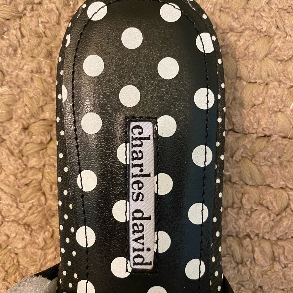 New, Charles David Collection Souffle Sandal, Black & White Polka Dot, Bow, SZ 9